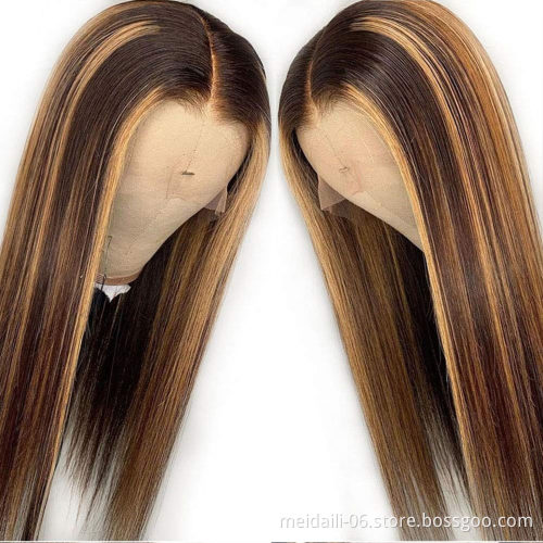Straight highlight wig  Piano color 13x4 lace front human hair wigs 4/27 1b/27 ombre remy cheap human hair lace front wigs